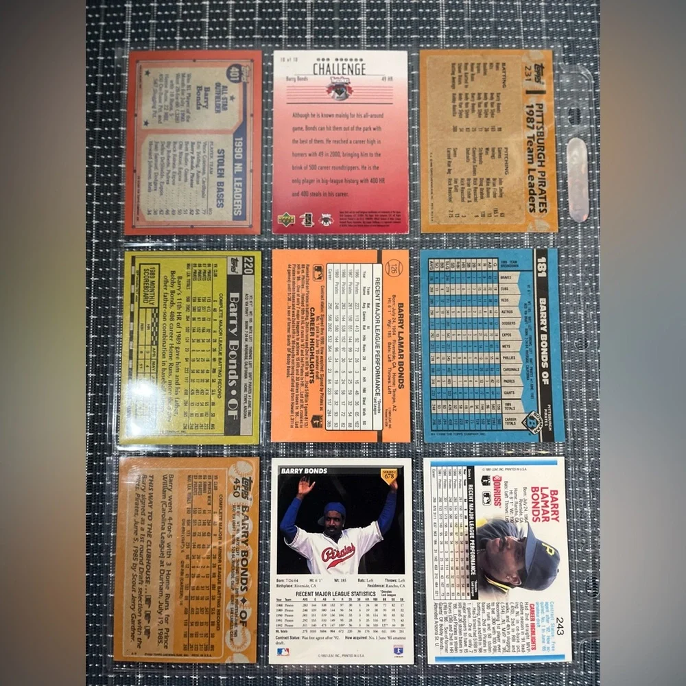 ⚾️ Barry Bonds Vintage MLB Baseball Sports Trading Cards, Collection of 9